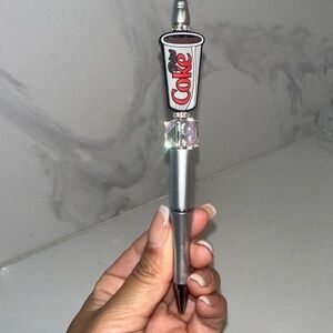 Diet Coke Silver Pen with Crystal Accent, handmade